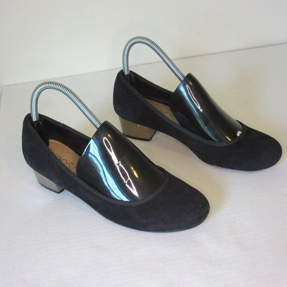 Sole Society Heels Black Suede Pumps Short Block Business Formal Women's 6.5 - Picture 1 of 7